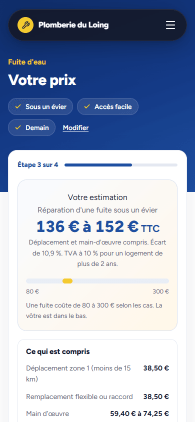 Votre site : le client décrit sa panne, voit un prix indicatif et choisit un créneau.
